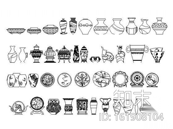 陶器瓦罐图块集cad施工图下载【ID:161908104】