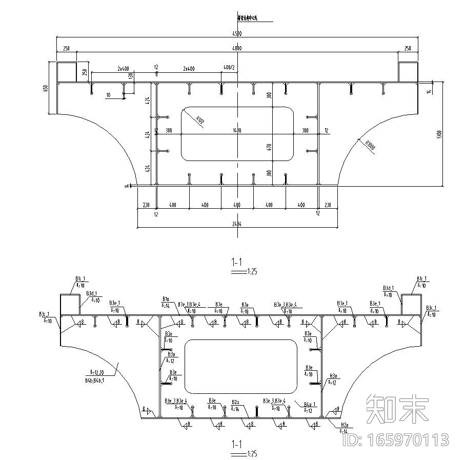 某大跨度天桥梁钢结构施工图（CAD）施工图下载【ID:165970113】