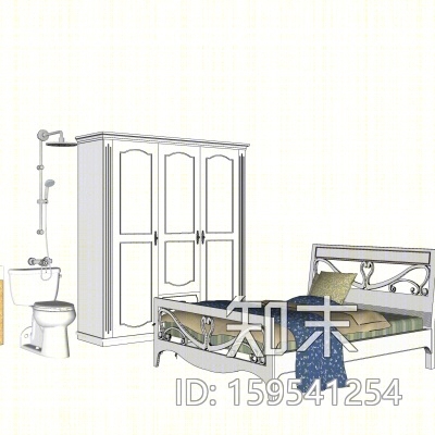 欧式双人床衣柜SU模型下载【ID:159541254】