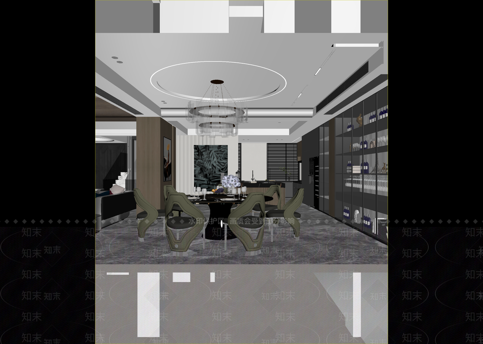 现代酒店餐厅3D模型下载【ID:1215100540】