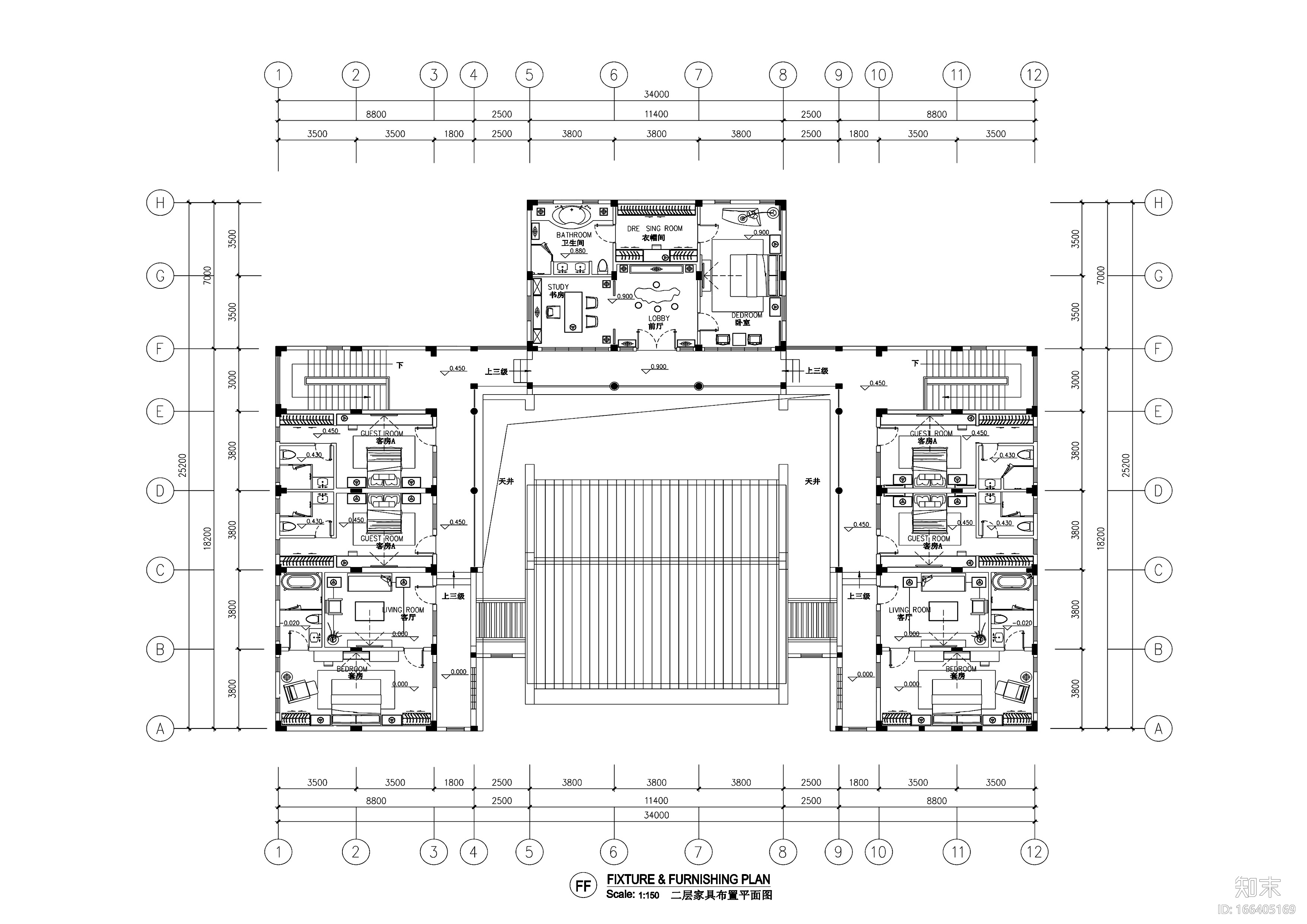 中式风格别墅室内装修施工图+效果图cad施工图下载【ID:166405169】