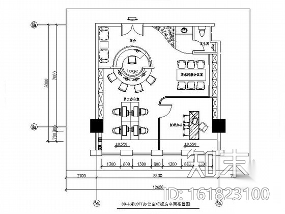 8米开间办公室样板装修图施工图下载【ID:161823100】