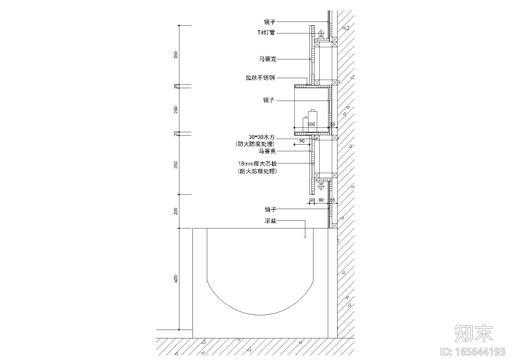 不锈钢玻璃，洗手盆浴缸，墙面镜子节点详图cad施工图下载【ID:165644193】