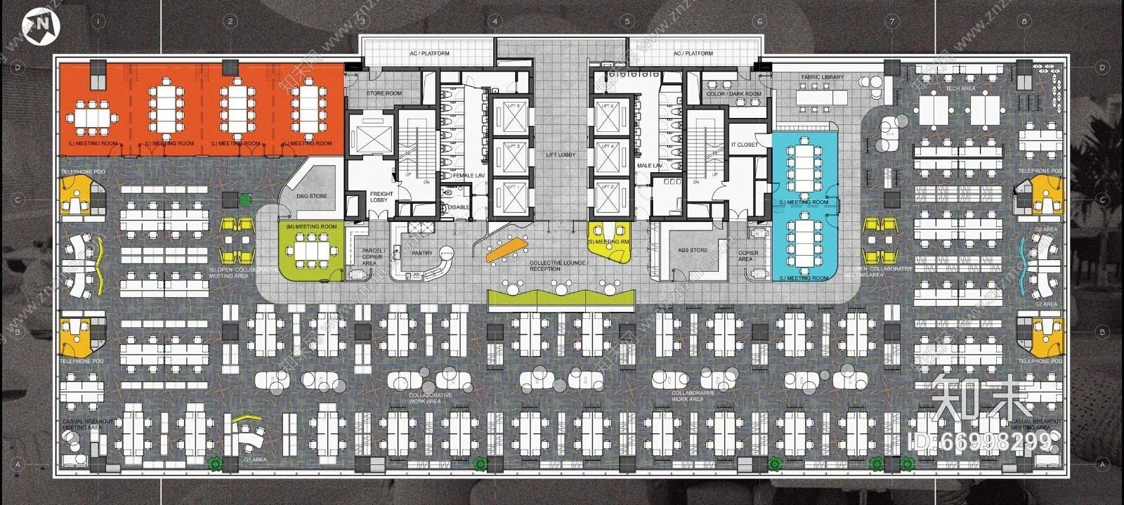 【B&CO设计】上海利丰广场办公室4F-9Fcad施工图下载【ID:66998299】