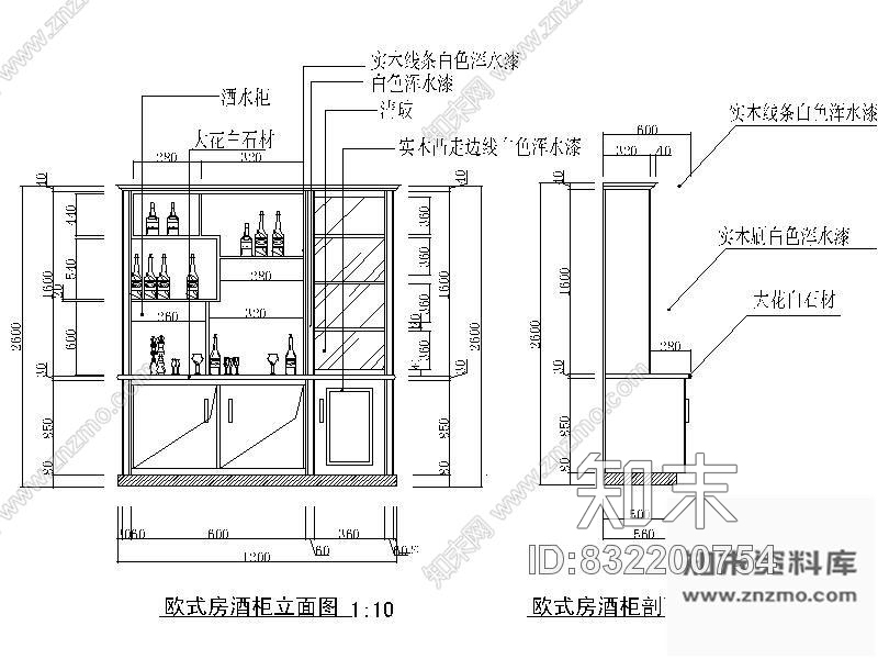 图块/节点欧式酒柜立面图施工图下载【ID:832200754】