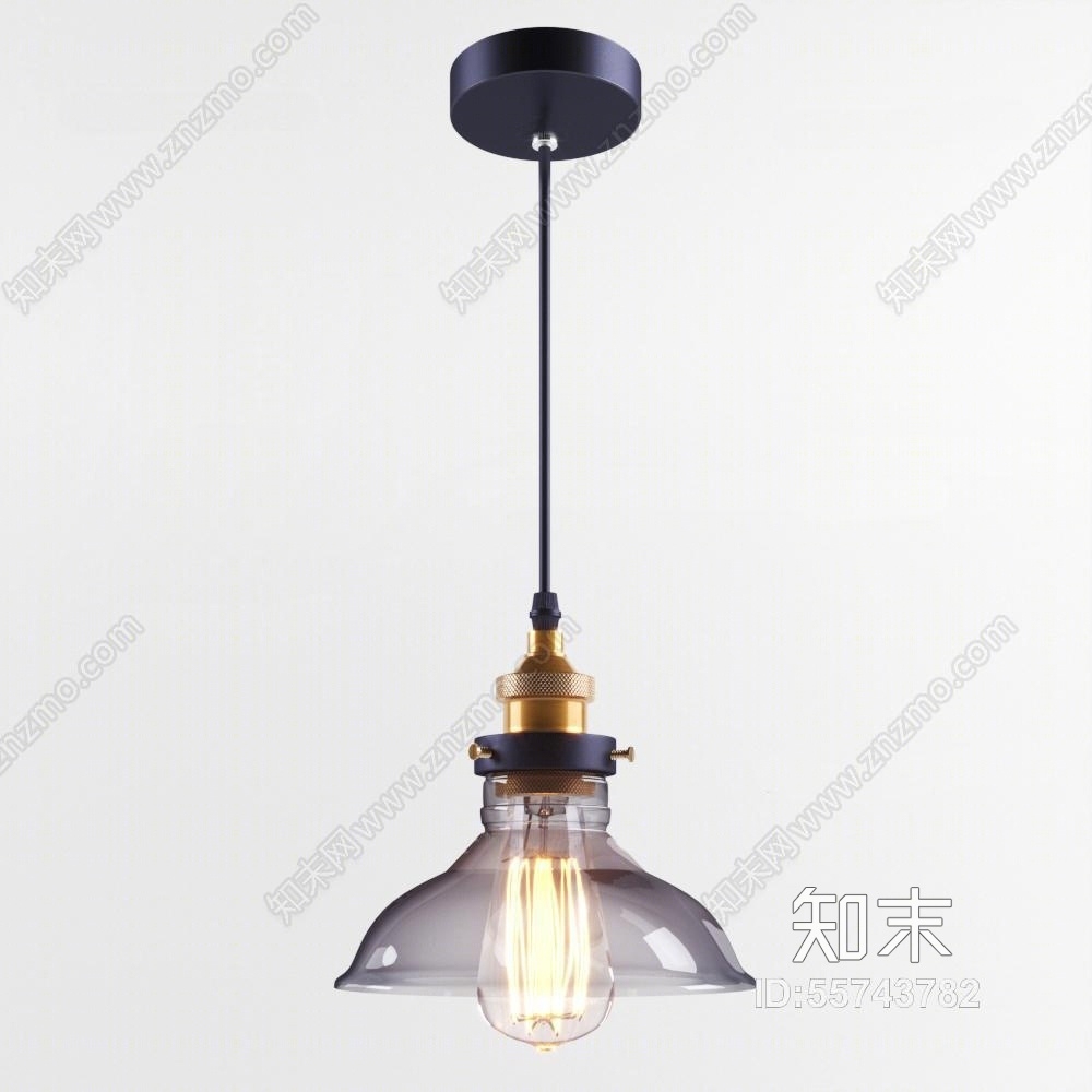 现代工业风金属玻璃吊灯3D模型下载【ID:55743782】