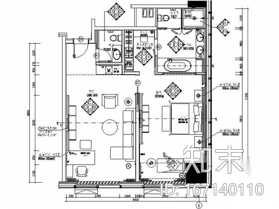 [河北]某五星级豪华酒店标准房室内装修施工图（含效果）施工图下载【ID:167140110】