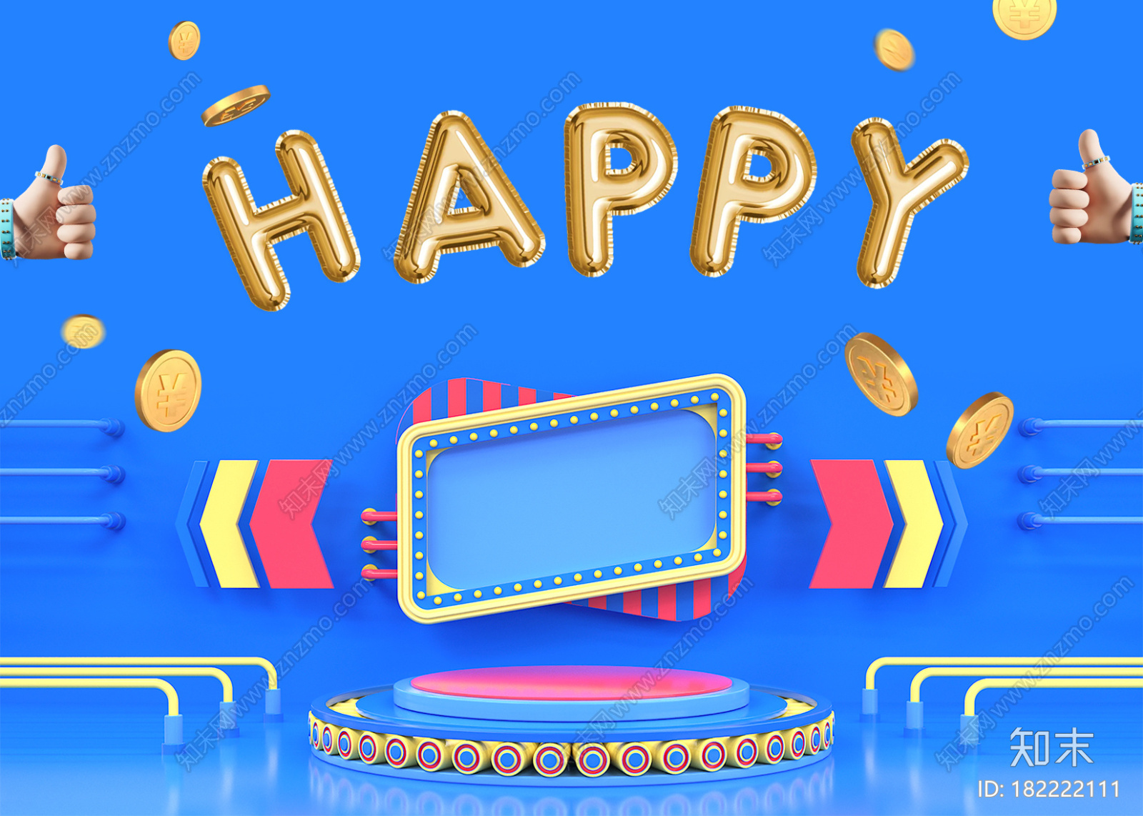 C4D蓝色电商活动产品展台CG模型下载【ID:182222111】