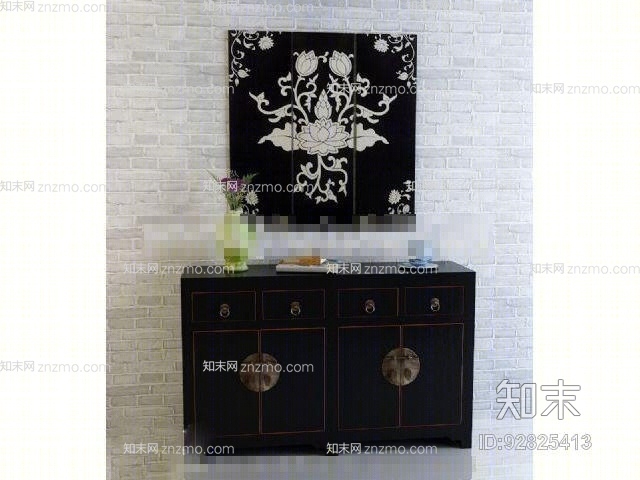 现代黑色木艺玄关柜3D模型下载【ID:92825413】