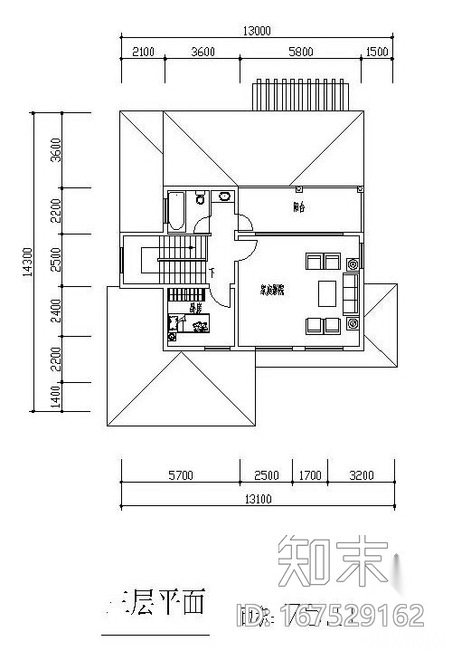 三层独栋别墅户型图(160/128/75)cad施工图下载【ID:167529162】