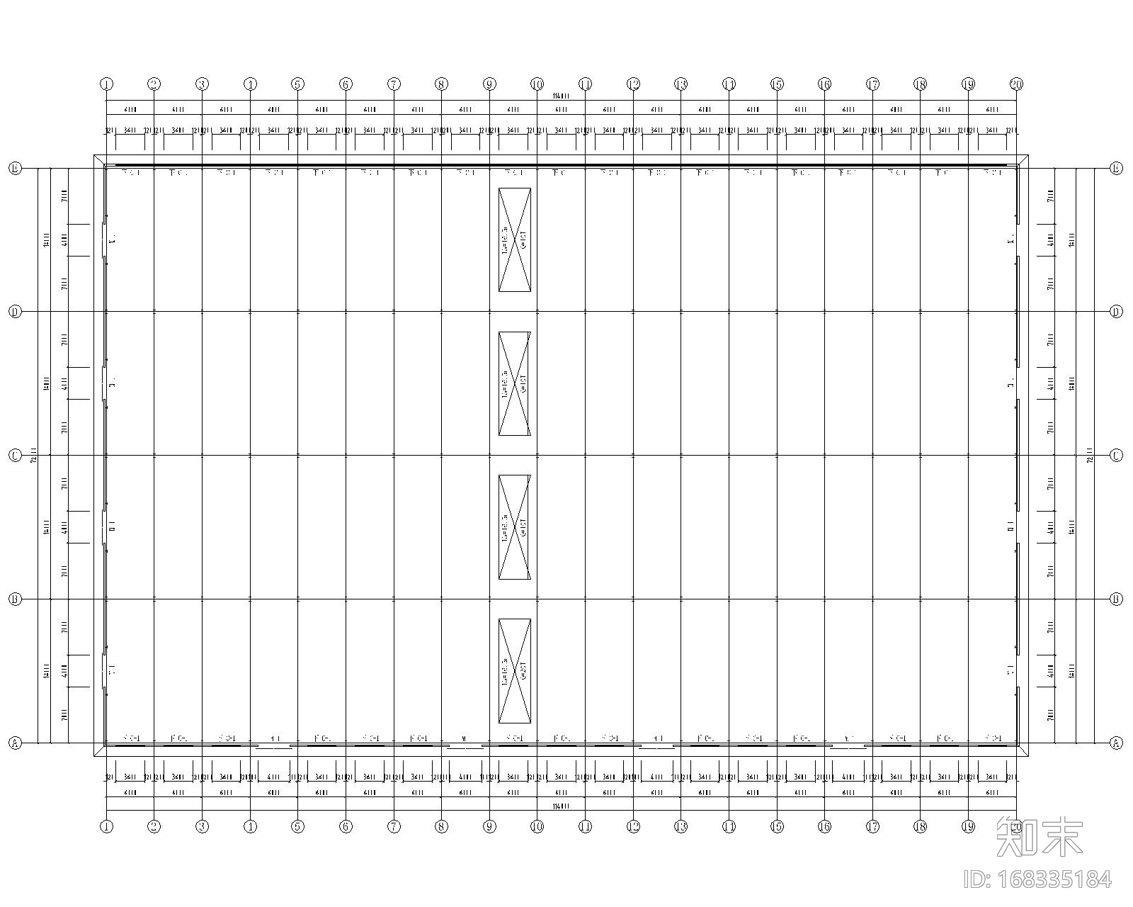 72米四跨钢结构厂房结构施工图（CAD）施工图下载【ID:168335184】