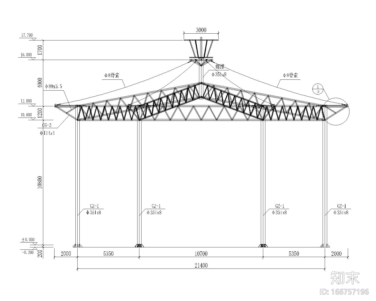某公园六角形钢膜结构工程施工图（CAD）cad施工图下载【ID:166757196】