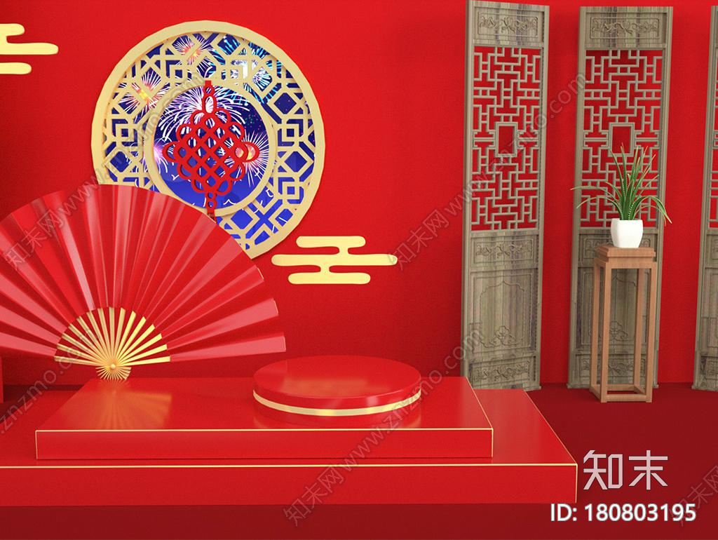 新中式国潮新年海报首页C4D创意场景CG模型下载【ID:180803195】