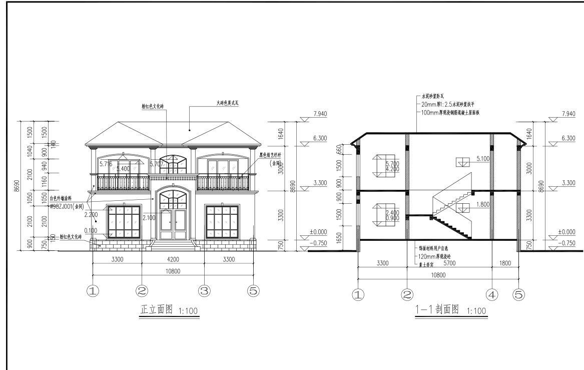 欧式风格二层别墅建筑设计（包含施工图）cad施工图下载【ID:149867198】