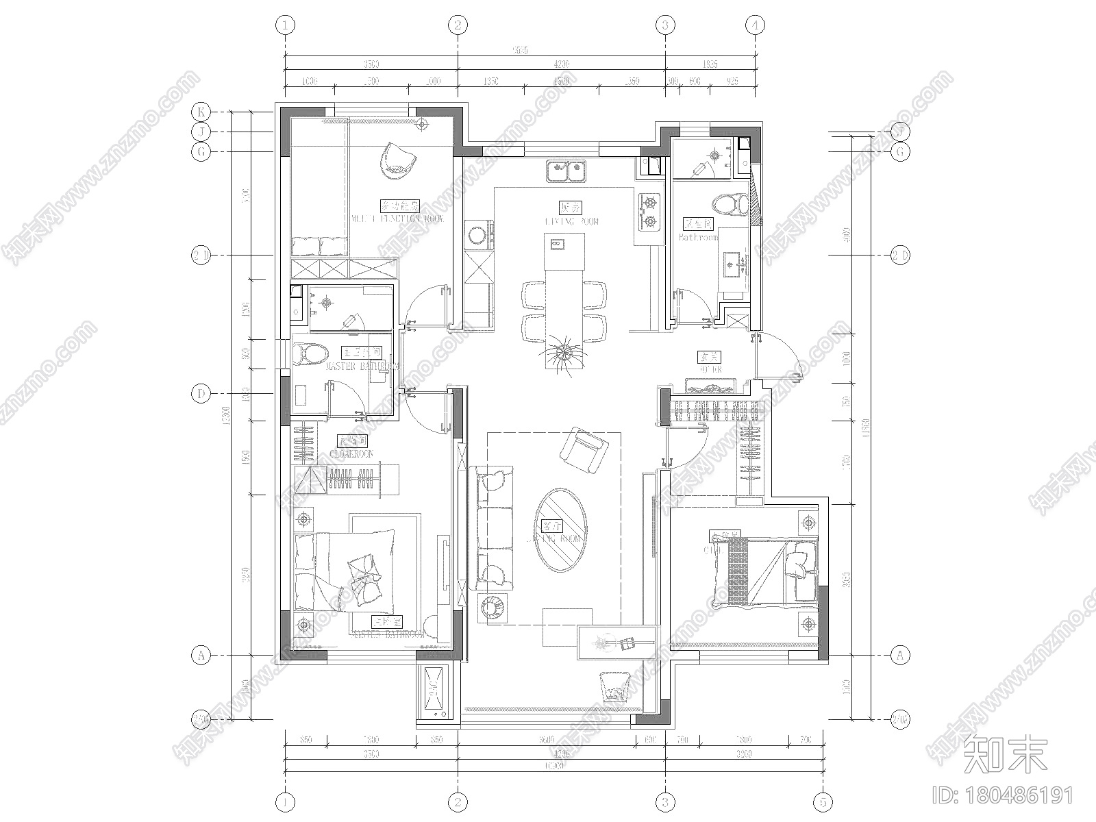沈阳市美的时代城105平​样板房装修施工图cad施工图下载【ID:180486191】