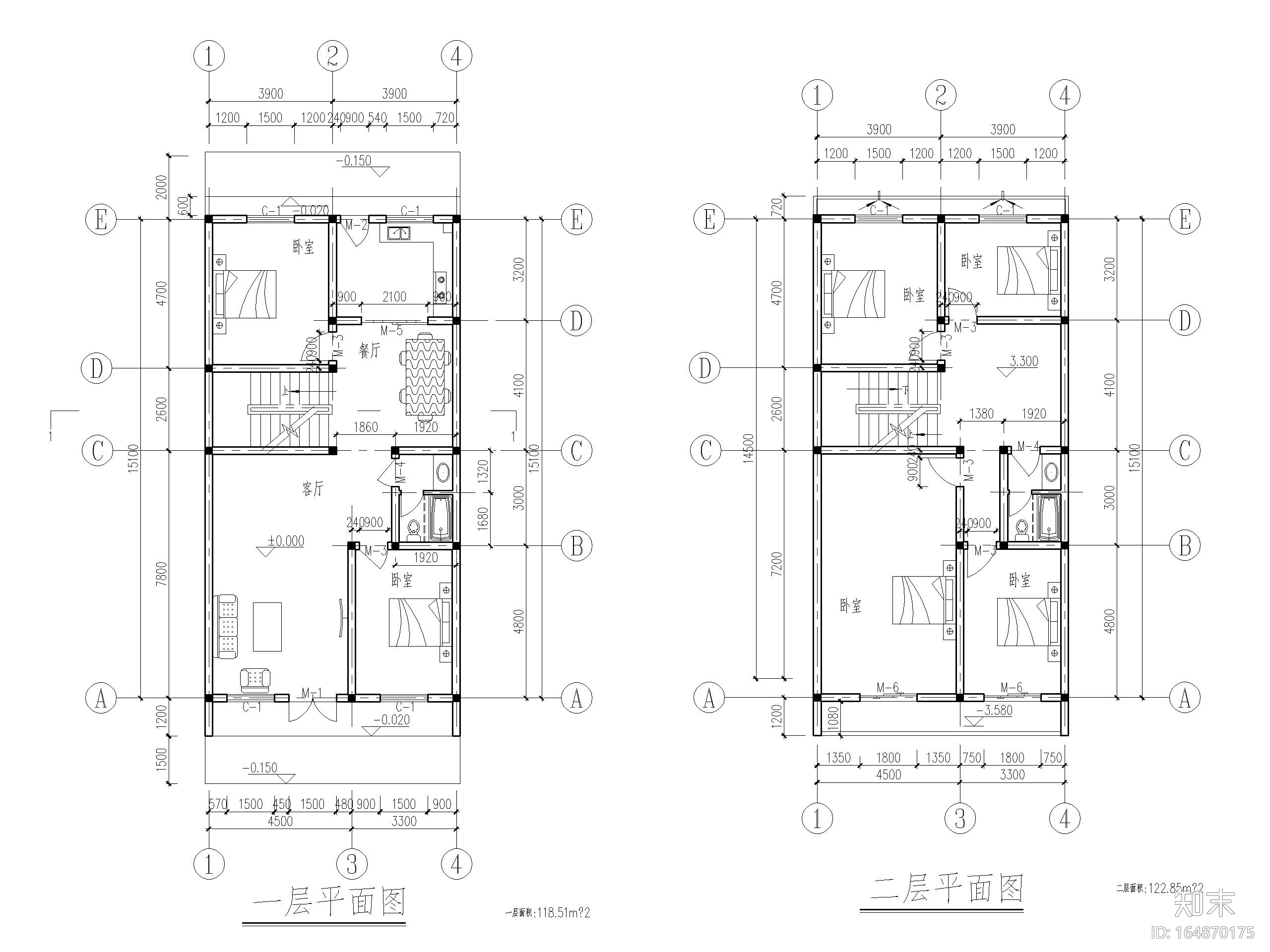 小面宽农村二层设计图cad施工图下载【ID:164870175】