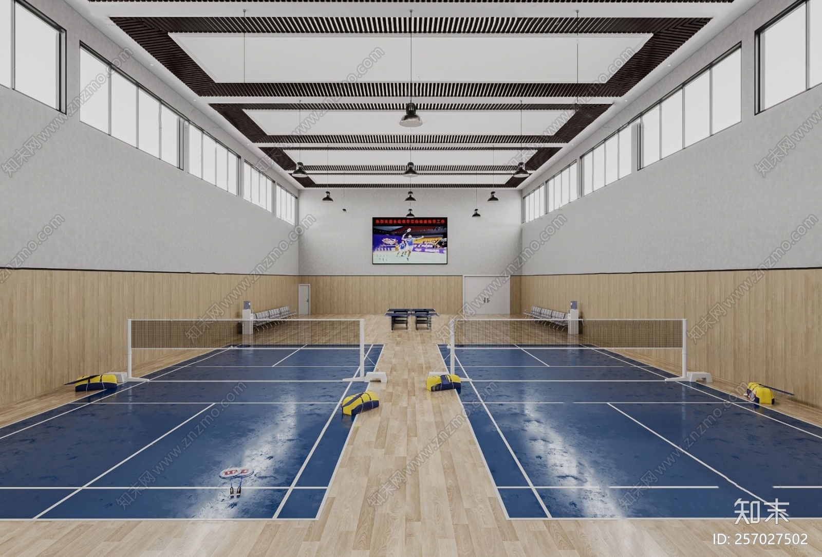 现代室内羽毛球馆3D模型下载【ID:257027502】