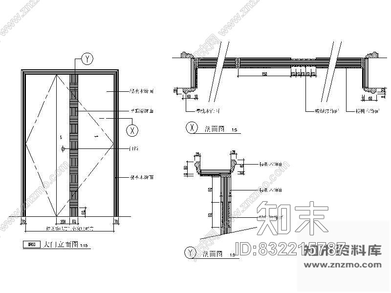 图块/节点樱桃木单扇大门详图cad施工图下载【ID:832215787】