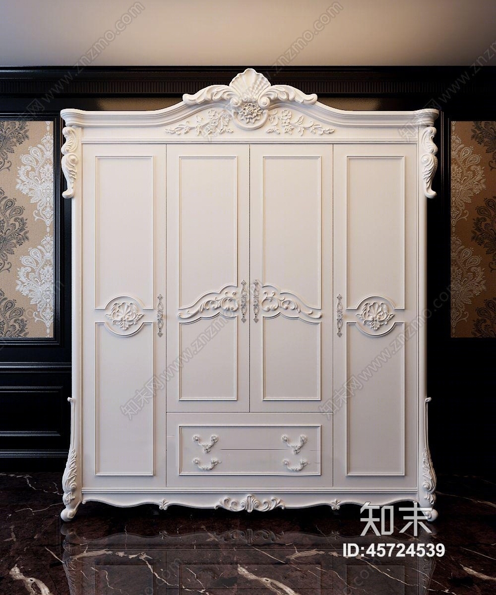欧式雕花衣柜3D模型下载【ID:45724539】