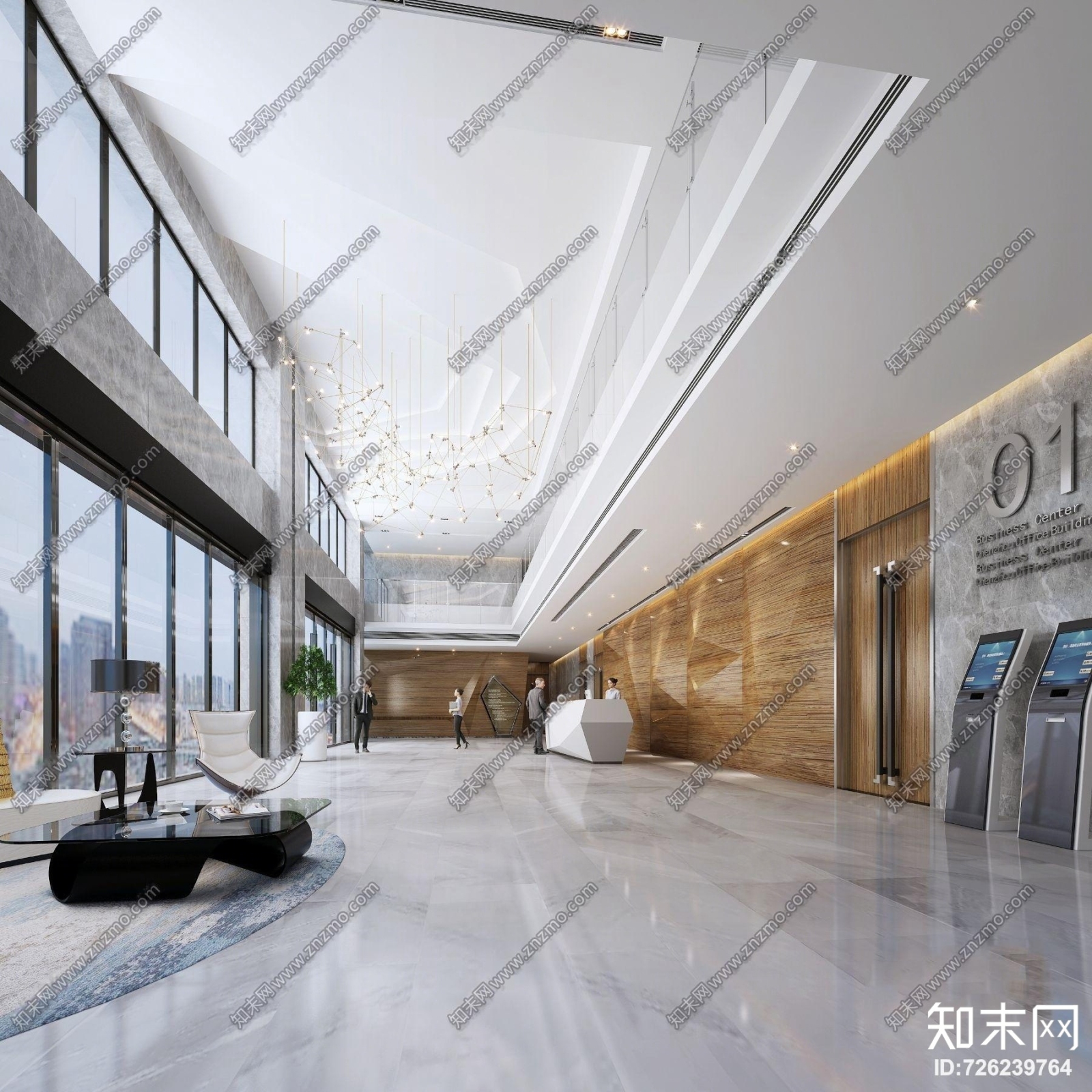 现代办公大堂写字楼3D模型下载【ID:726239764】