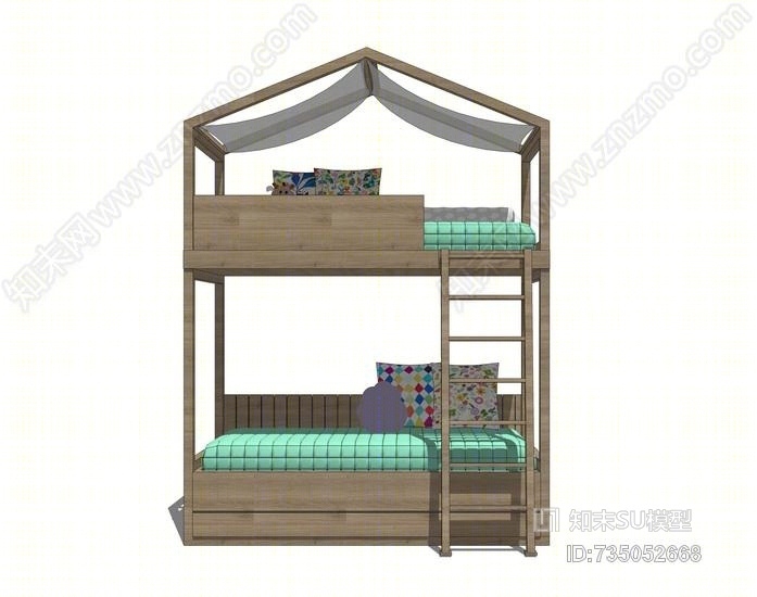 现代儿童床SU模型下载【ID:735052668】