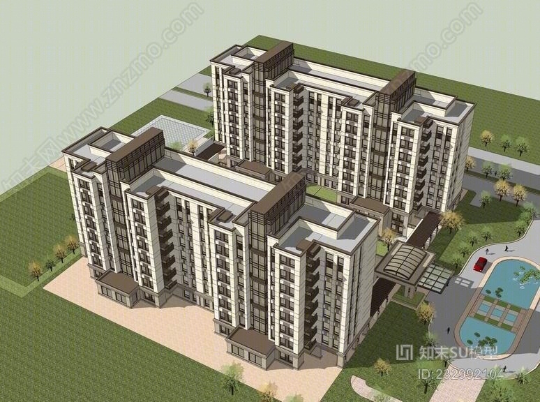 现代小区建筑SU模型下载【ID:232992104】