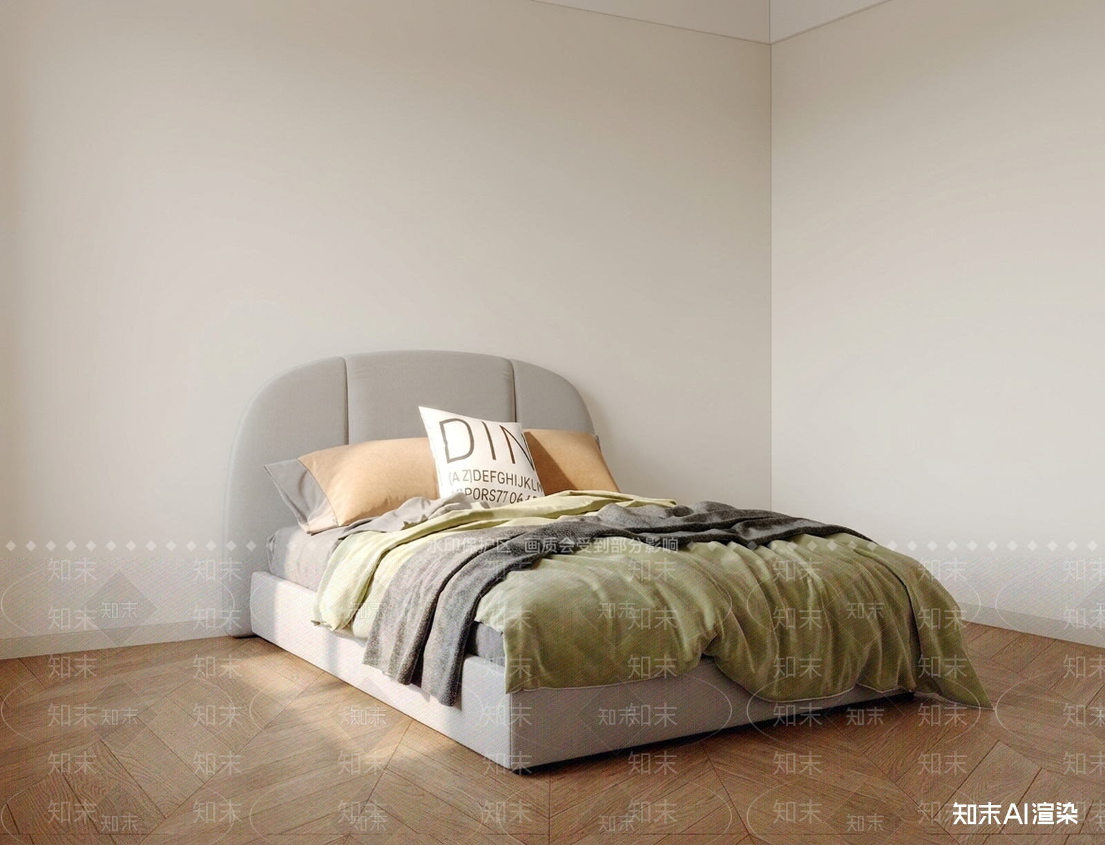 灰色软包双人床双人床3D模型下载【ID:1227535341】