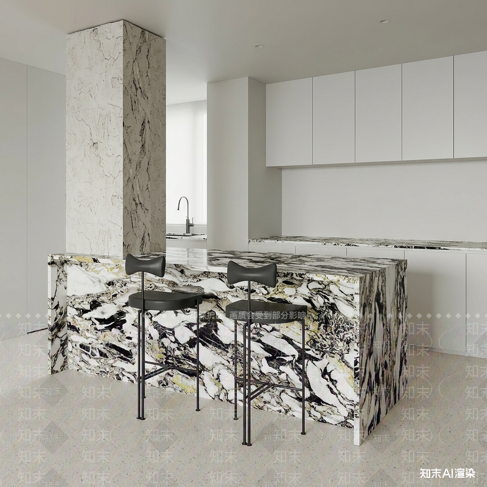 花纹岩板岛台开放式厨房3D模型下载【ID:1227345283】