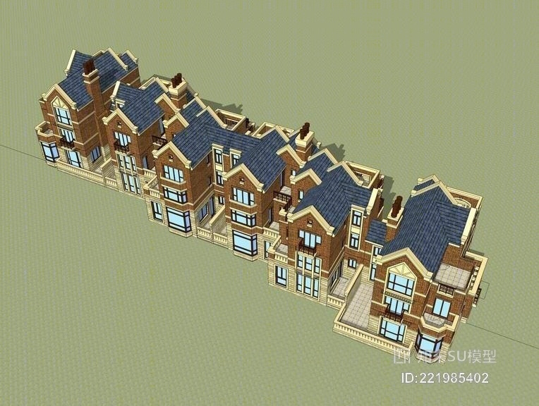 英式联排别墅SU模型下载【ID:221985402】