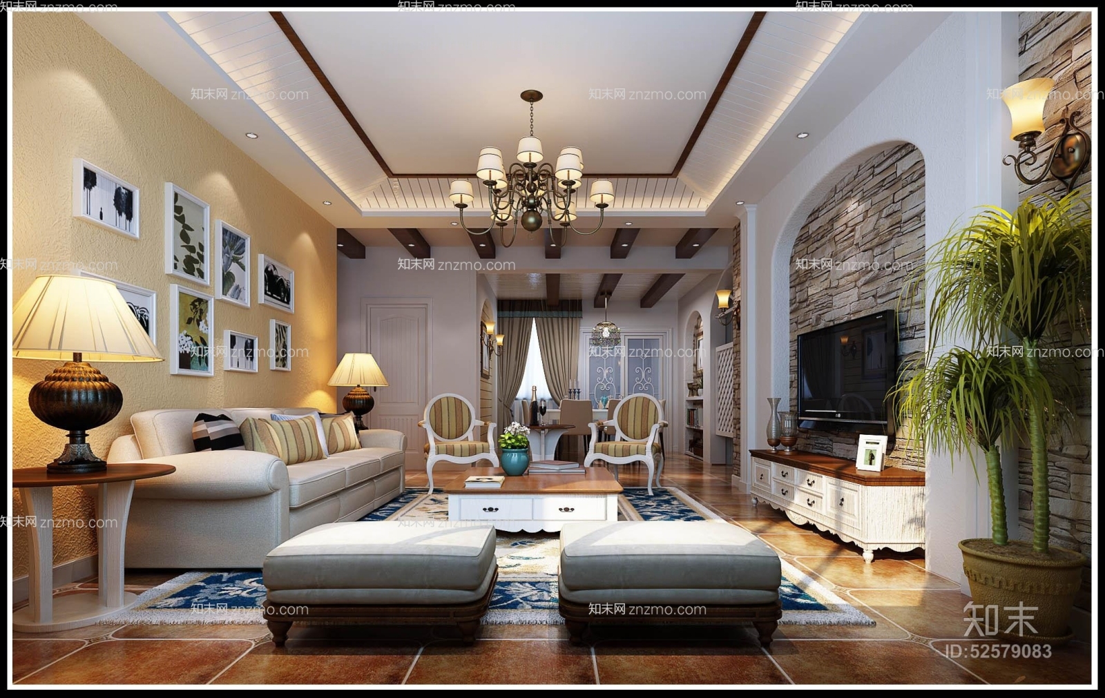 美式田园金属吊灯3D模型下载【ID:52579083】