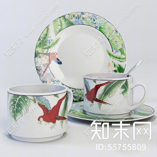 现代陶瓷餐具3D模型下载【ID:55755809】