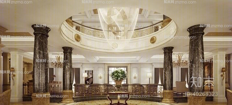 欧式古典酒店大堂3D模型下载【ID:40268323】
