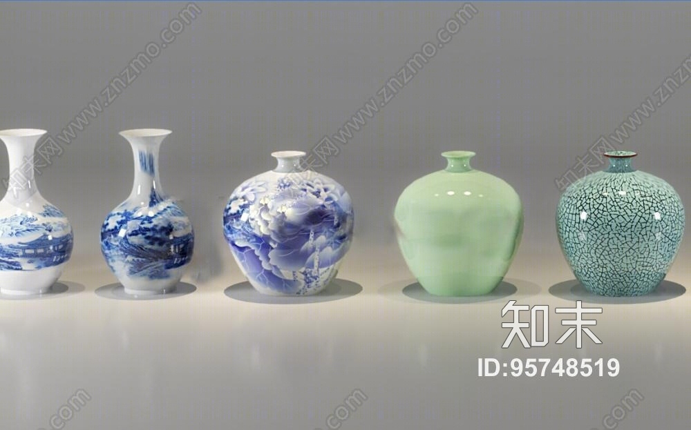 中式陶瓷花瓶装饰摆件3D模型下载【ID:95748519】