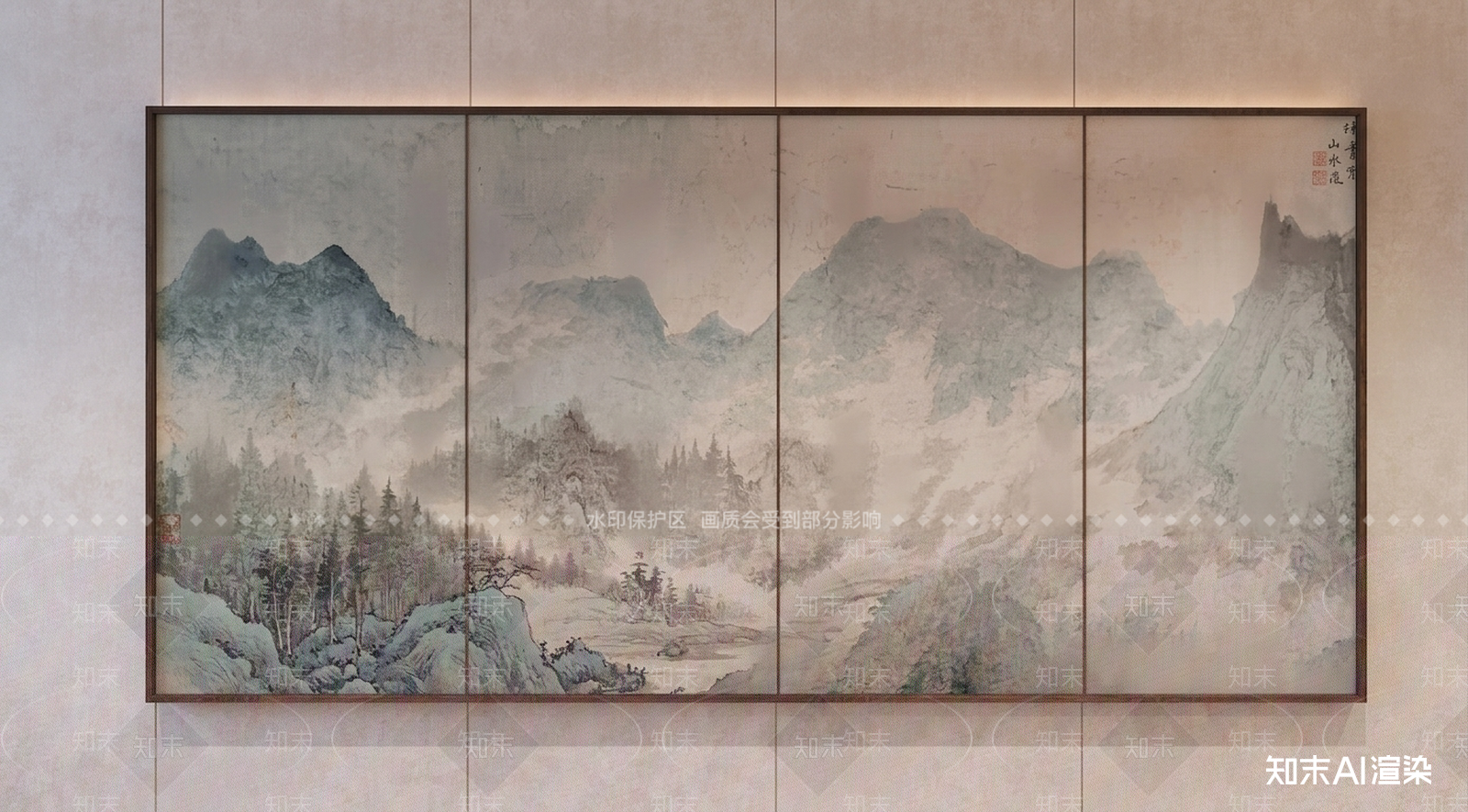 山水挂画山水画3D模型下载【ID:1227346495】