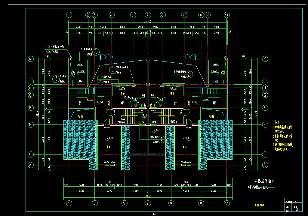 两户双联式别墅建筑施工图设计cad施工图下载【ID:165754186】