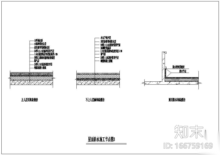某屋面防水施工节点构造详图施工图下载【ID:166759169】