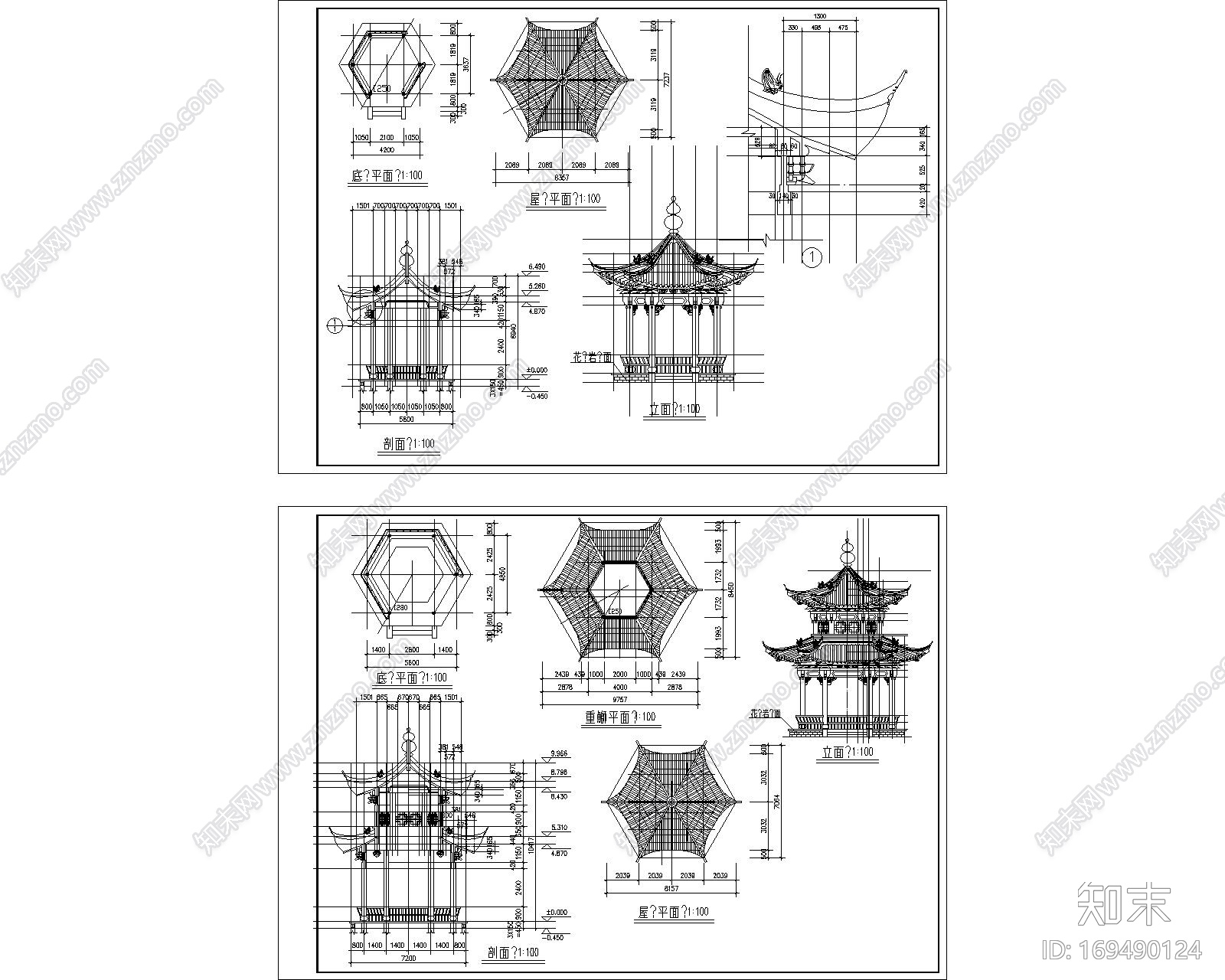 廊亭古建筑图CADcad施工图下载【ID:169490124】