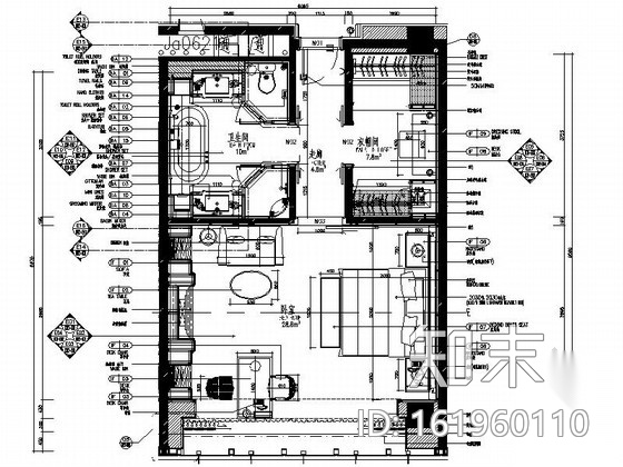 [成都]某奢华五星级酒店样板间单人房室内装修图cad施工图下载【ID:161960110】