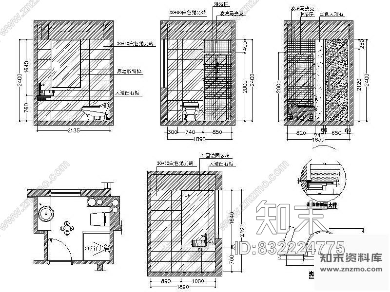 图块/节点卫生间详图Ⅰcad施工图下载【ID:832224775】