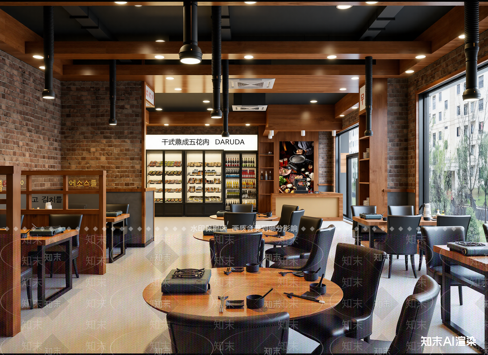 工业风烤肉店3D模型渲染效果图