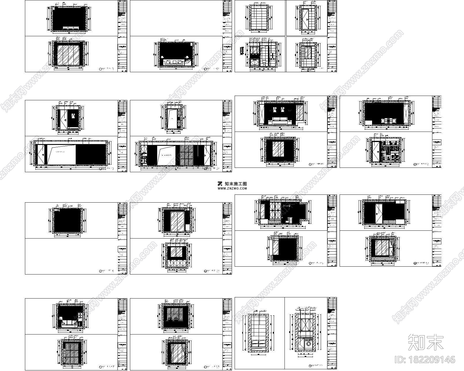 美式三室两厅湖墅经典CAD施工图带效果图套图，湖墅CAD建筑图纸下载施工图下载【ID:182209146】