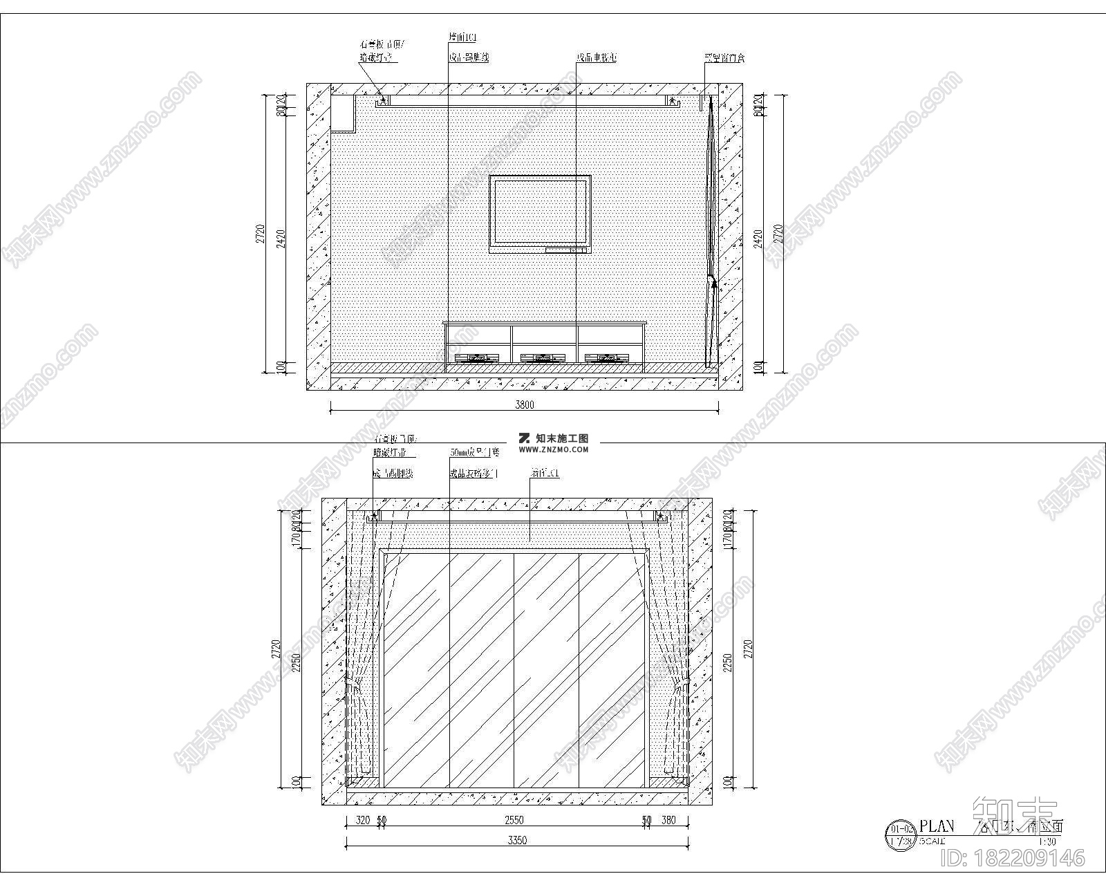 美式三室两厅湖墅经典CAD施工图带效果图套图，湖墅CAD建筑图纸下载施工图下载【ID:182209146】