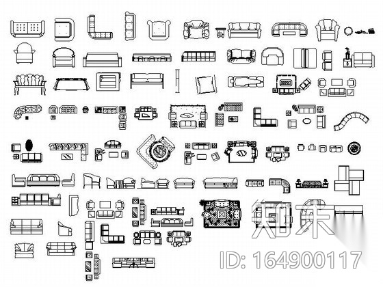 现代时尚沙发CAD图块下载cad施工图下载【ID:164900117】