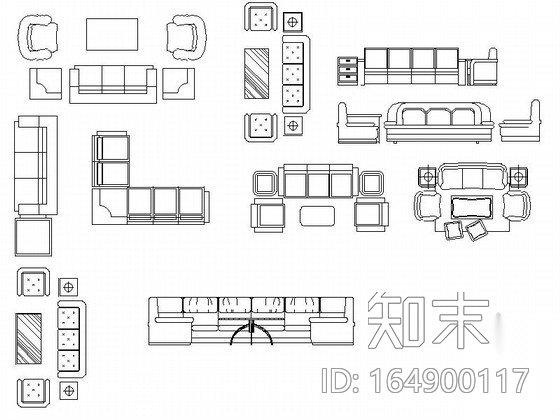 现代时尚沙发CAD图块下载cad施工图下载【ID:164900117】