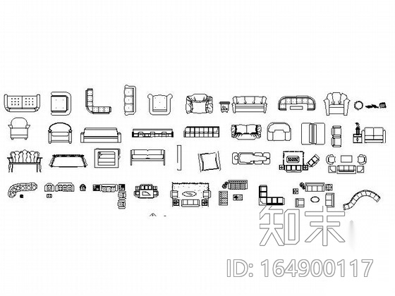 现代时尚沙发CAD图块下载cad施工图下载【ID:164900117】