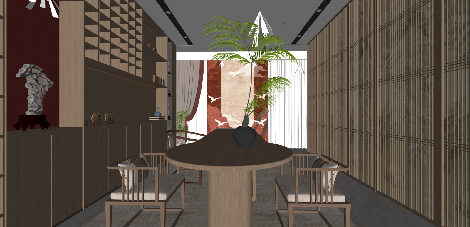 新中式其他办公区域SU模型下载【ID:1216073558】
