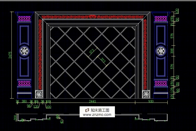 背景墙拆图示意cad施工图下载【ID:36903063】