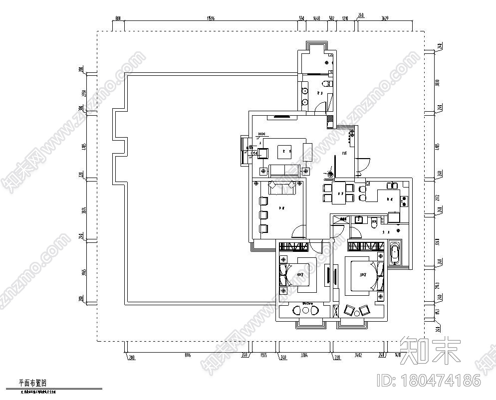 现代简约149㎡3室2厅2卫住宅装修施工图设计cad施工图下载【ID:180474186】