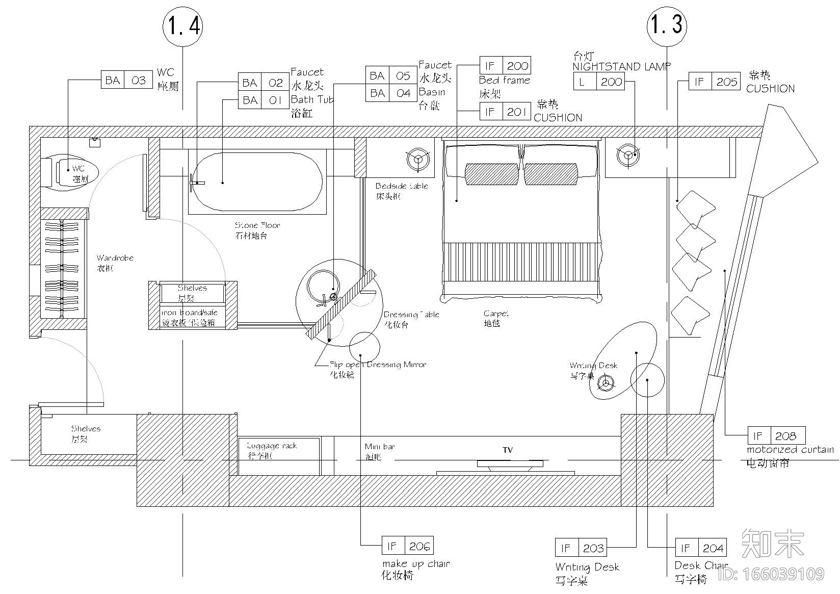 [上海]环球东亚大酒店L4样板房装饰施工图cad施工图下载【ID:166039109】
