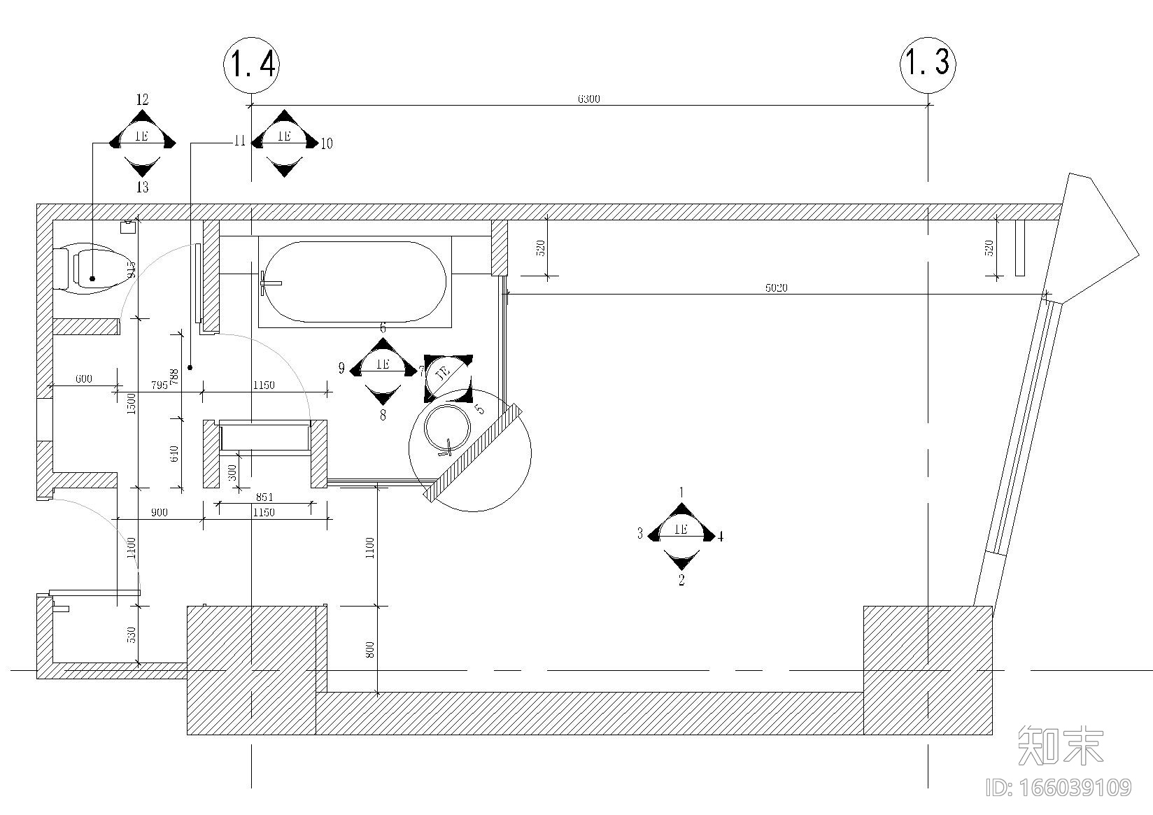 [上海]环球东亚大酒店L4样板房装饰施工图cad施工图下载【ID:166039109】